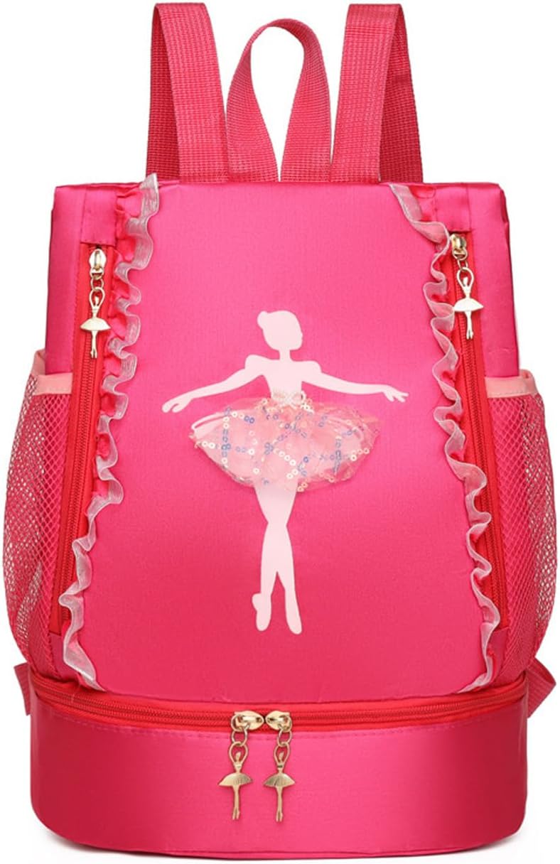 SEHXIM Ballet Dance Backpack with Separate Shoe Compartment,Ballet Dance Bag,Ballerina bag for Dancer, Small Duffle Bag for Girl (Rose Red) - Image 1